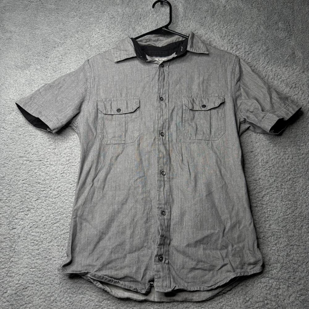 Reaction Kenneth Cole Shirt Men's Small Gray Short Sleeve Button Up